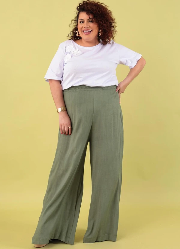 Marguerite - Calça Verde Claro Pantalona em Tecido Plano 5