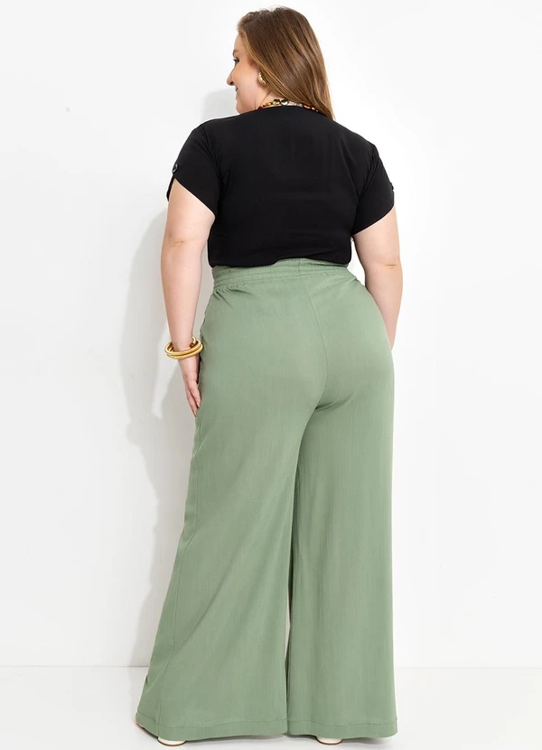 Marguerite - Calça Verde Claro Pantalona em Tecido Plano 6