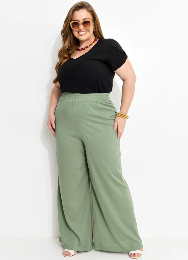 Marguerite - Calça Verde Claro Pantalona em Tecido Plano 7