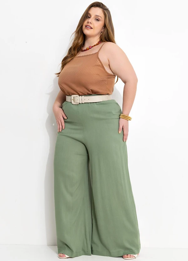 Marguerite - Calça Verde Claro Pantalona em Tecido Plano 8