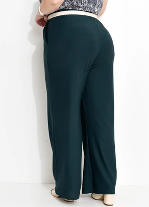 Marguerite - Calça Verde Escura Pantalona em Malha Crepe - MARGUERITE