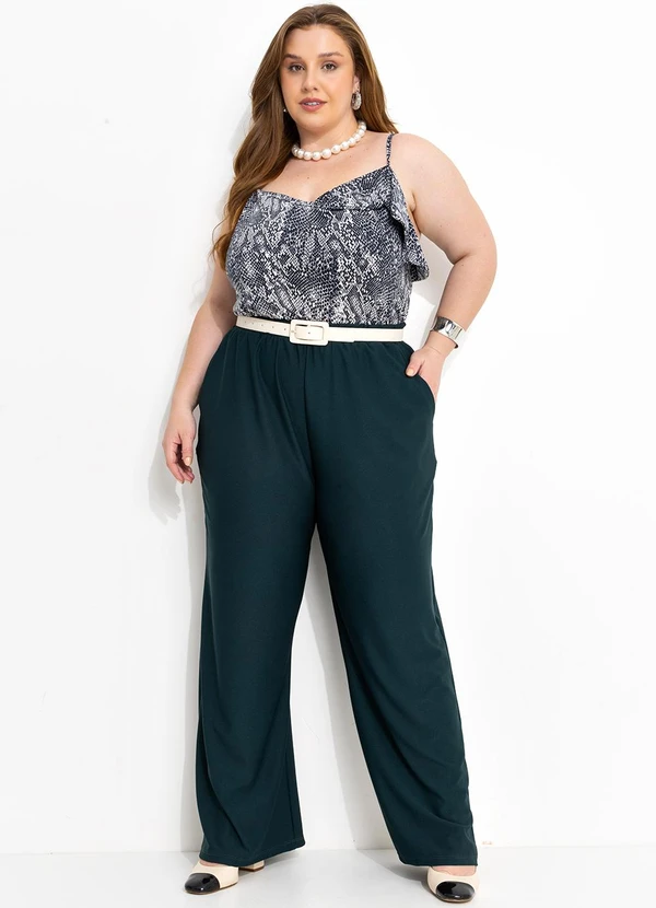 Marguerite - Calça Verde Escura Pantalona em Malha Crepe 3