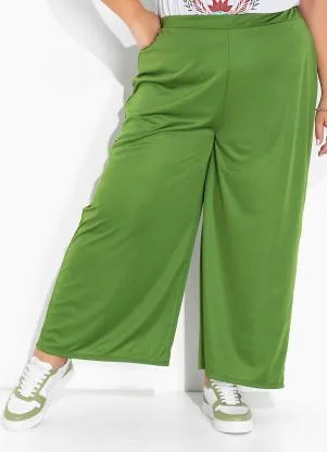 Marguerite - Calça Verde Wide Leg com Elástico Plus Size - MARGUERITE