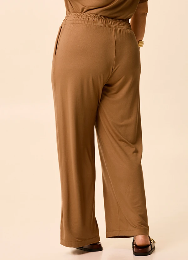 Calca Wide Leg Em Moletinho Caramelo - MALWEE