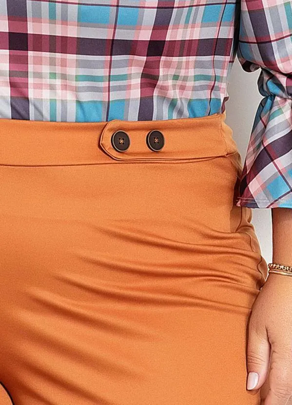 Marguerite - Calça Wide Leg Plus Size Caramelo com Botões