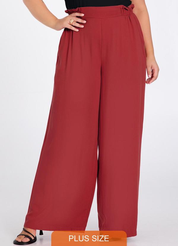 Lunender Mais Mulher - Calça Wide Leg Plus Size em Viscose Vermelho