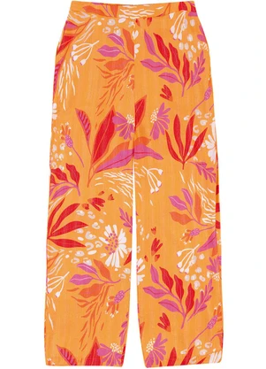 Malwee - Calça Wide Leg Tropical em Viscose PlusLaranja - MALWEE