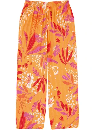Malwee - Calça Wide Leg Tropical em Viscose PlusLaranja - MALWEE