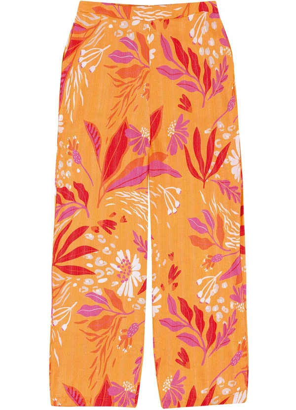 Malwee - Calça Wide Leg Tropical em Viscose PlusLaranja
