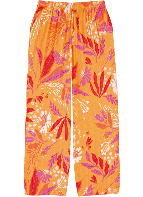 Malwee - Calça Wide Leg Tropical em Viscose PlusLaranja 2