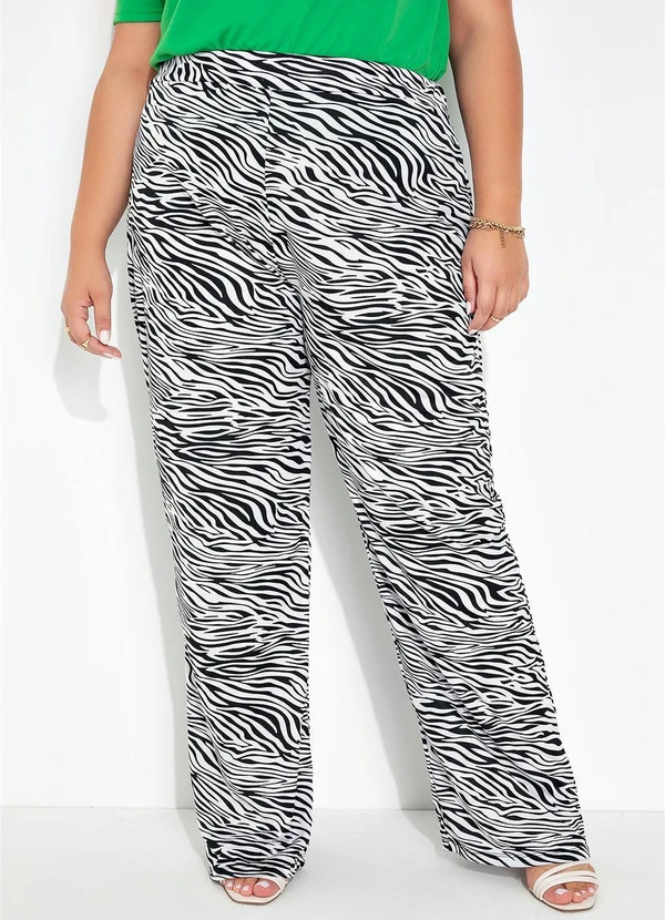 Marguerite - Calça Zebra Wide Leg com Elástico Plus Size