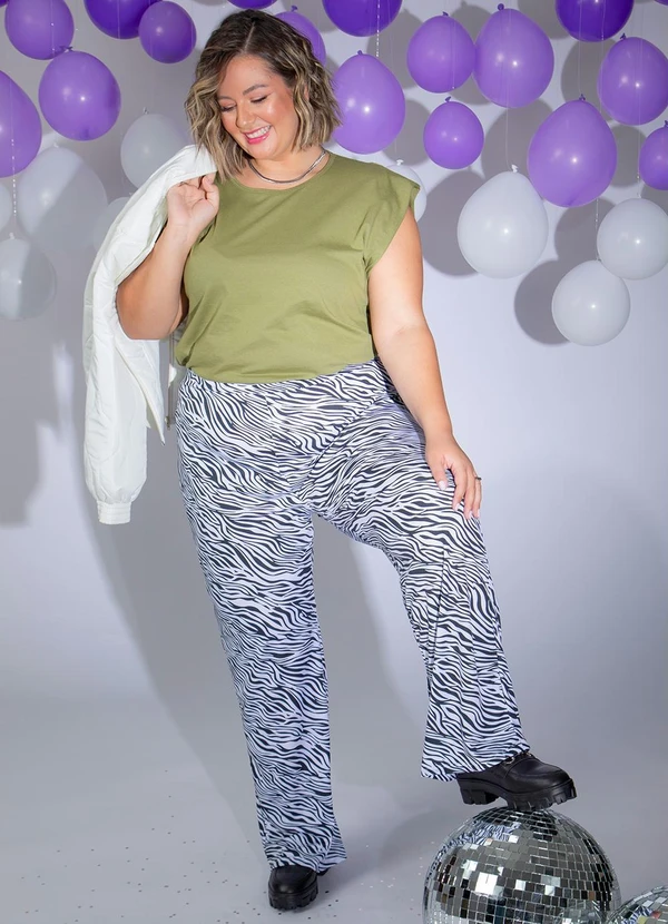 Marguerite - Calça Zebra Wide Leg com Elástico Plus Size