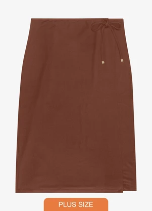Secret Glam - Saia Midi Transpassada Plus Size Marrom - SECRET GLAM
