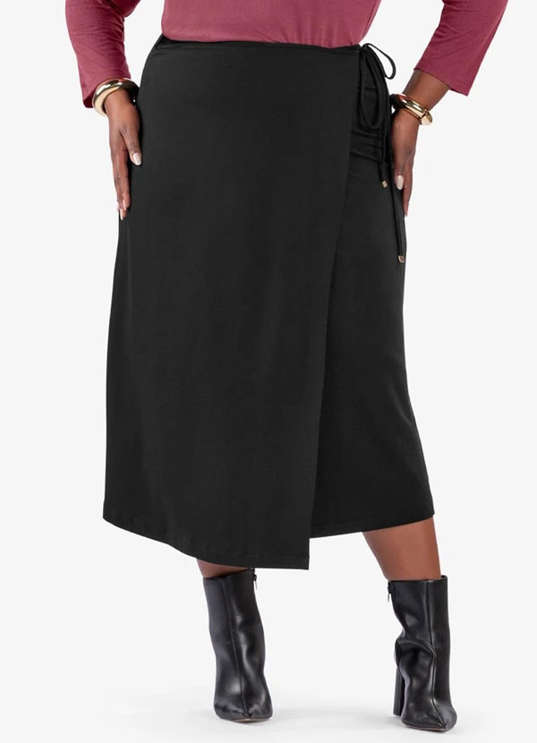 Secret Glam - Saia Midi Transpassada Plus Size Preto 2