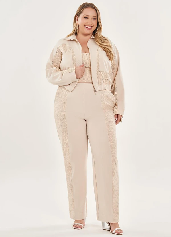 Lisamour - Calça Alfaiatada Reta Bege 3