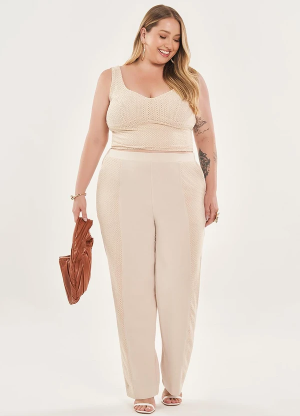 Lisamour - Calça Alfaiatada Reta Bege 2