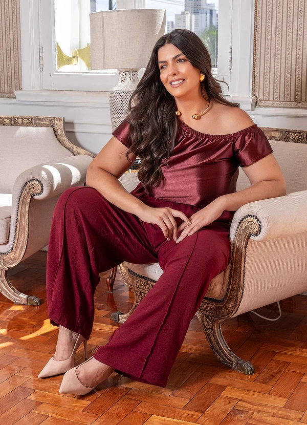 Marguerite - Calça Bordô em Tecido Leve 3