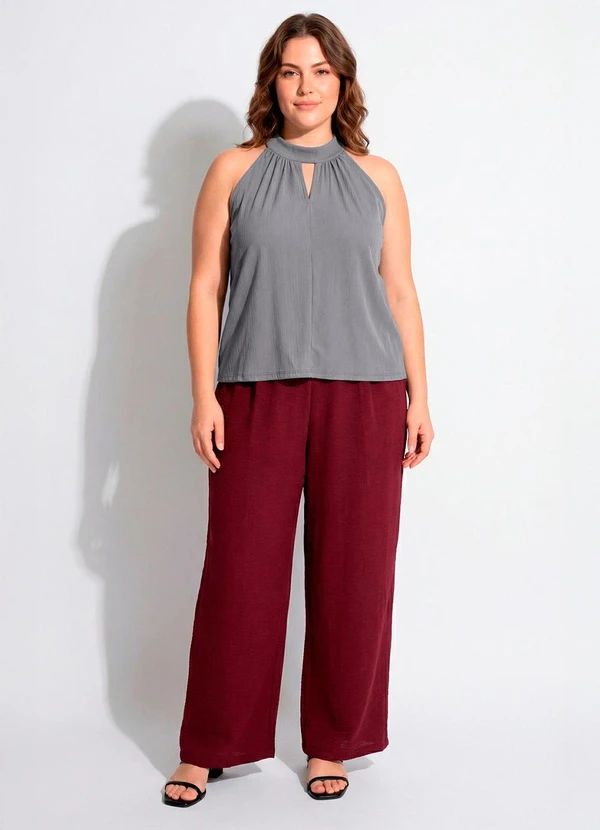 Marguerite - Calça Bordô em Tecido Leve 1