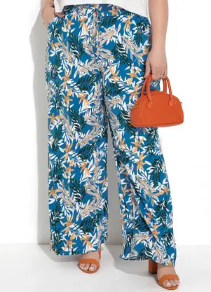 Marguerite - Calça Folhagem Cítrica Azul em Malha - MARGUERITE