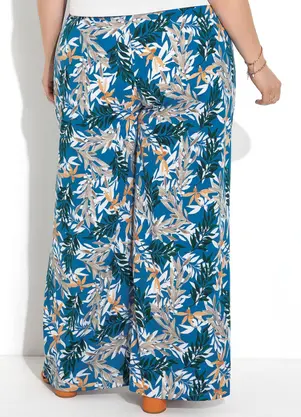 Marguerite - Calça Folhagem Cítrica Azul em Malha - MARGUERITE