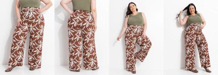 Cal�a Folhagem Marrom em Malha de Viscose