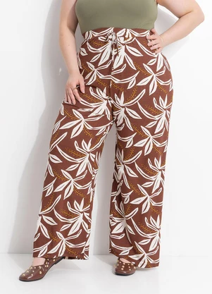 Marguerite - Calça Folhagem Marrom em Malha de Viscose - MARGUERITE