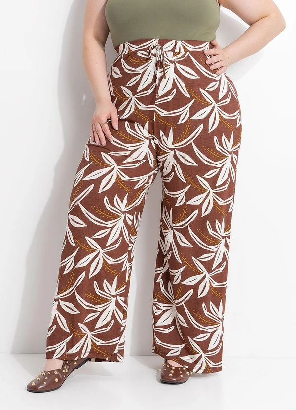Marguerite - Calça Folhagem Marrom em Malha de Viscose 5