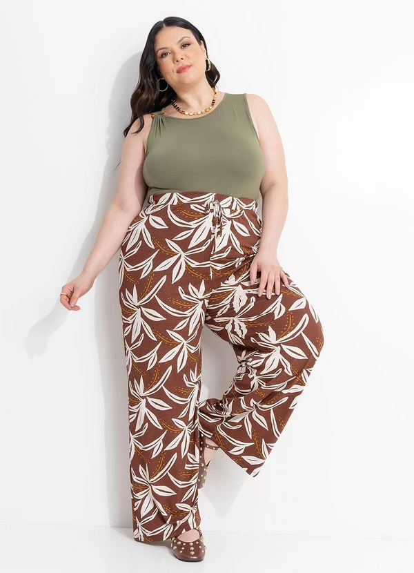 Marguerite - Calça Folhagem Marrom em Malha de Viscose 6