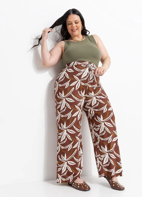 Marguerite - Calça Folhagem Marrom em Malha de Viscose 7