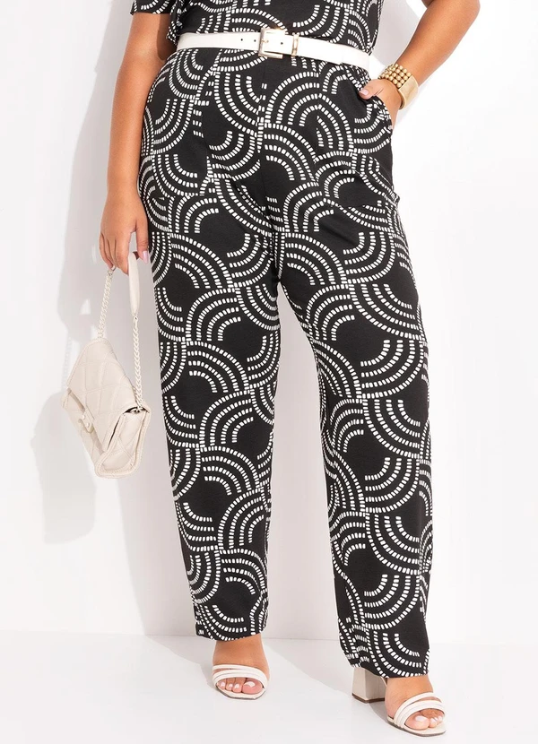 Marguerite - Calça Geométrico Pontilhado em Malha de Viscose