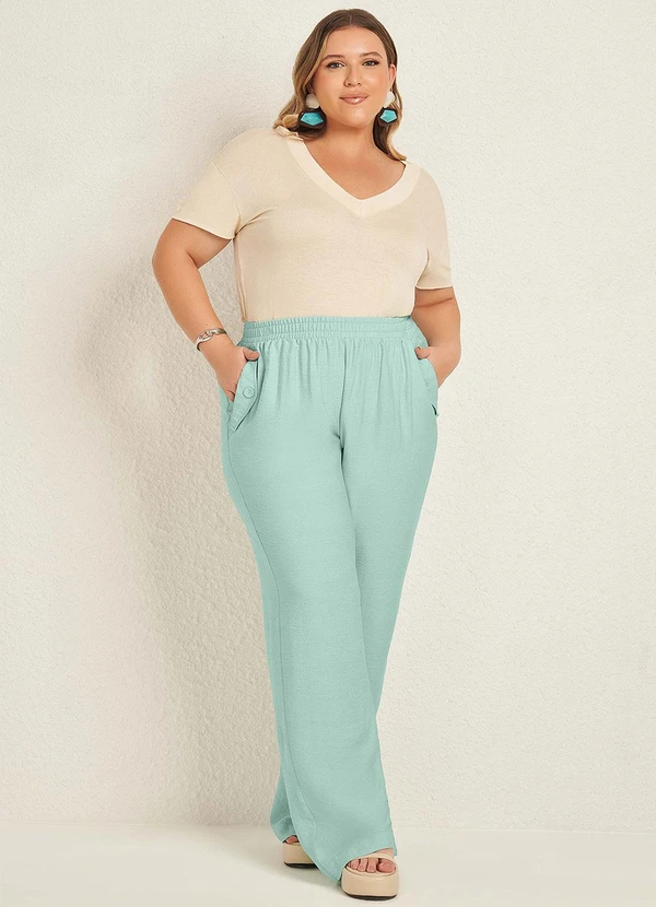 Lisamour - Calça Pantalona com Cintura Conforto Azul