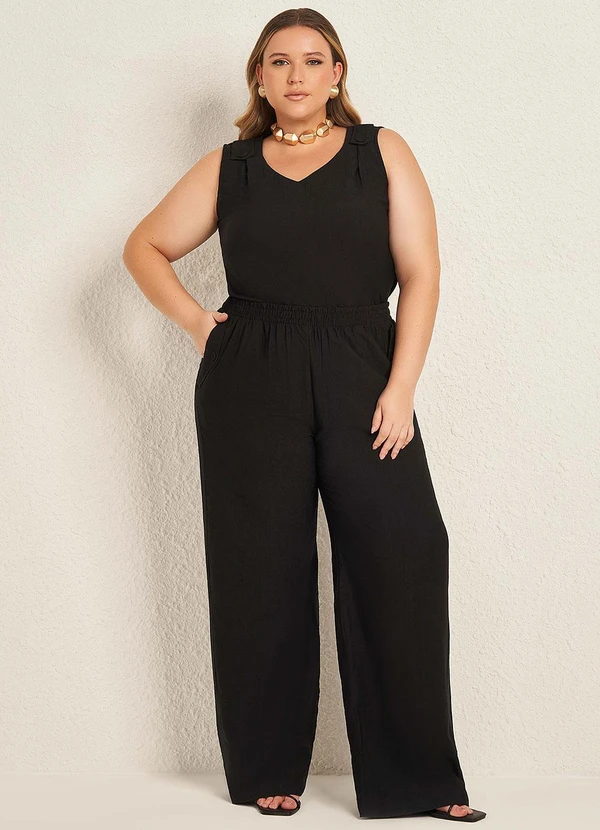 Lisamour - Calça Pantalona com Cintura Conforto Preto