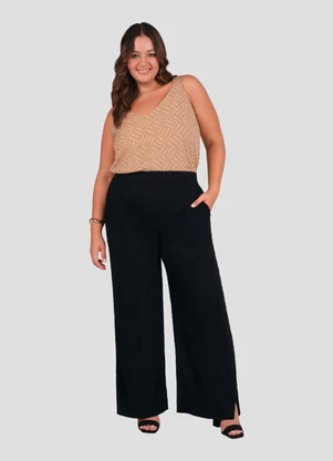 Cereja Rosa - Calça Plus Size em Viscose com Bolso Preto - CEREJA ROSA