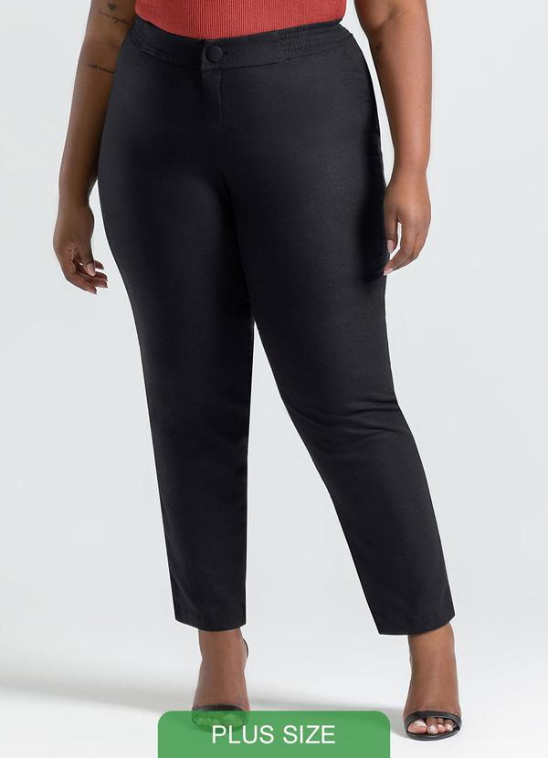 Cativa - Calça Plus Size Reta em Tecido em Linho Preto