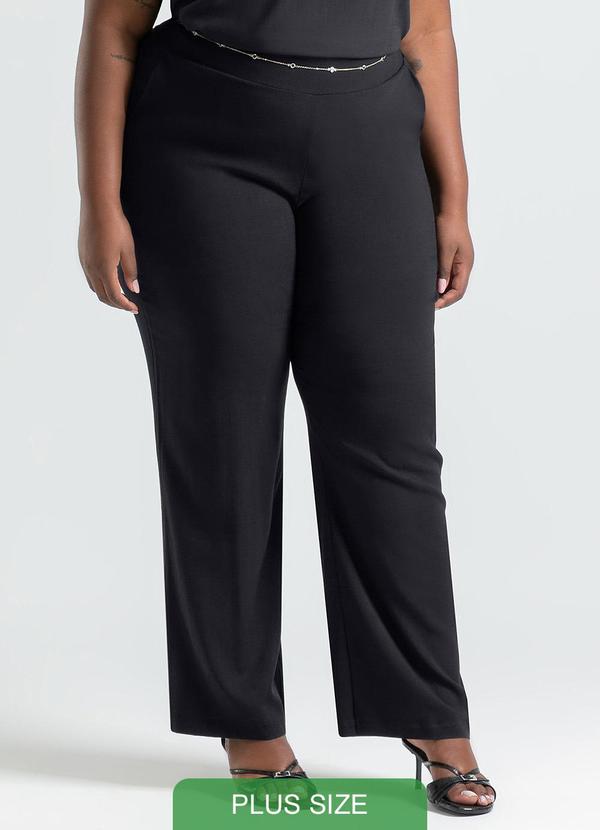 Cativa - Calça Plus Size Reta em Viscose Preto