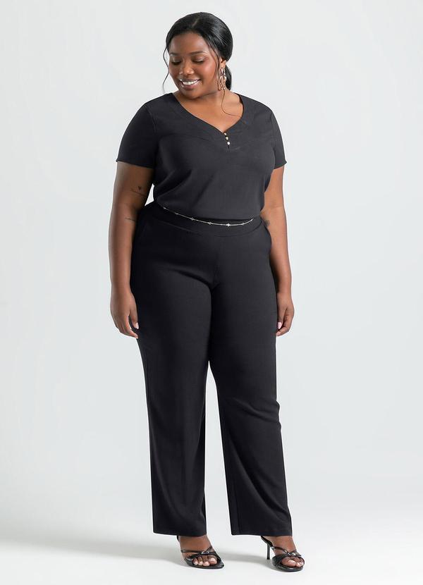 Cativa - Calça Plus Size Reta em Viscose Preto 3