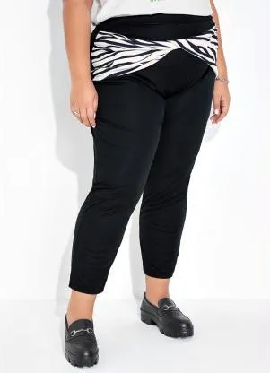 Marguerite - Calça Preta e Zebra com Sobreposição Plus Size - MARGUERITE