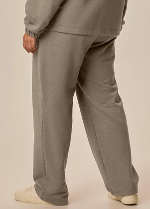 Malwee - Calça Reta em Moletom Plus Taupe - MALWEE