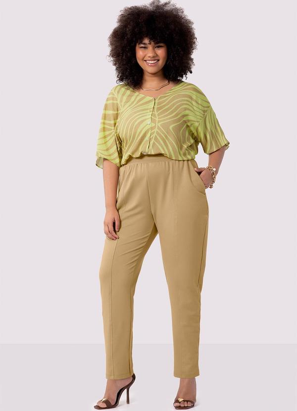 Lunender Mais Mulher - Calça Reta Plus Size em Moletom com Cinto Bege 3
