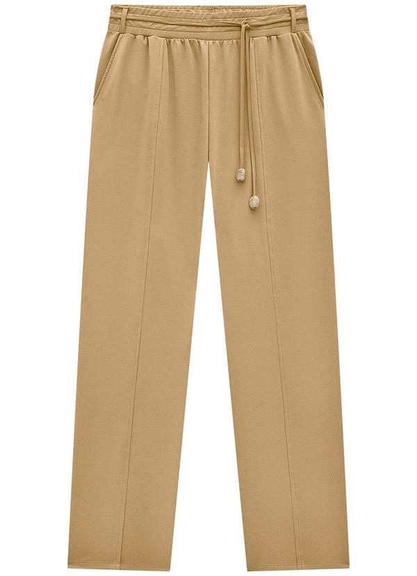 Lunender Mais Mulher - Calça Reta Plus Size em Moletom com Cinto Bege 1