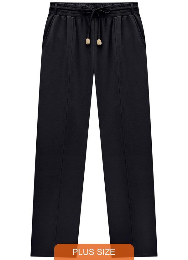 Lunender Mais Mulher - Calça Reta Plus Size em Moletom com Cinto Preto