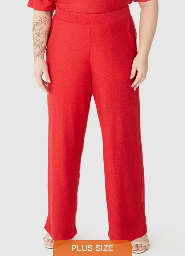 Malwee - Calça Reta Texturizada PlusVermelho