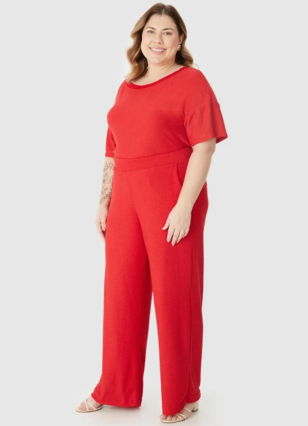 Malwee - Calça Reta Texturizada PlusVermelho