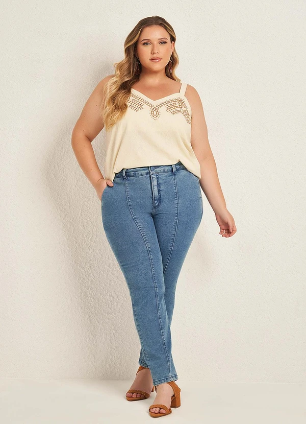 Lisamour - Calça Jeans Skinny com Amarração Azul 2