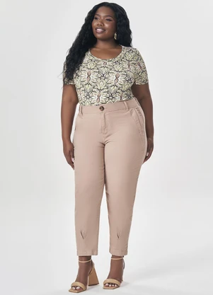 Lisamour - Calça Alfaiatada com Fenda Frontal Bege - LISAMOUR