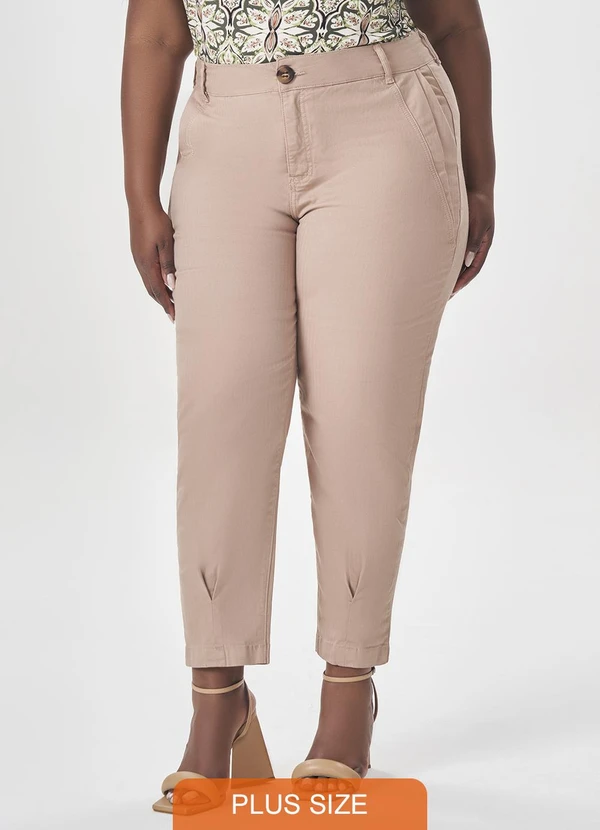 Lisamour - Calça Alfaiatada com Fenda Frontal Bege