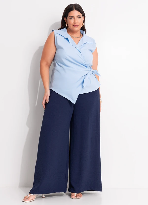 Marguerite - Calça Azul Marinho em Crepe Plano 12