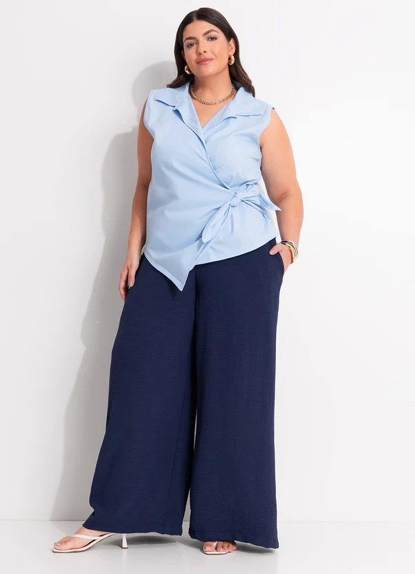 Marguerite - Calça Azul Marinho em Crepe Plano 13