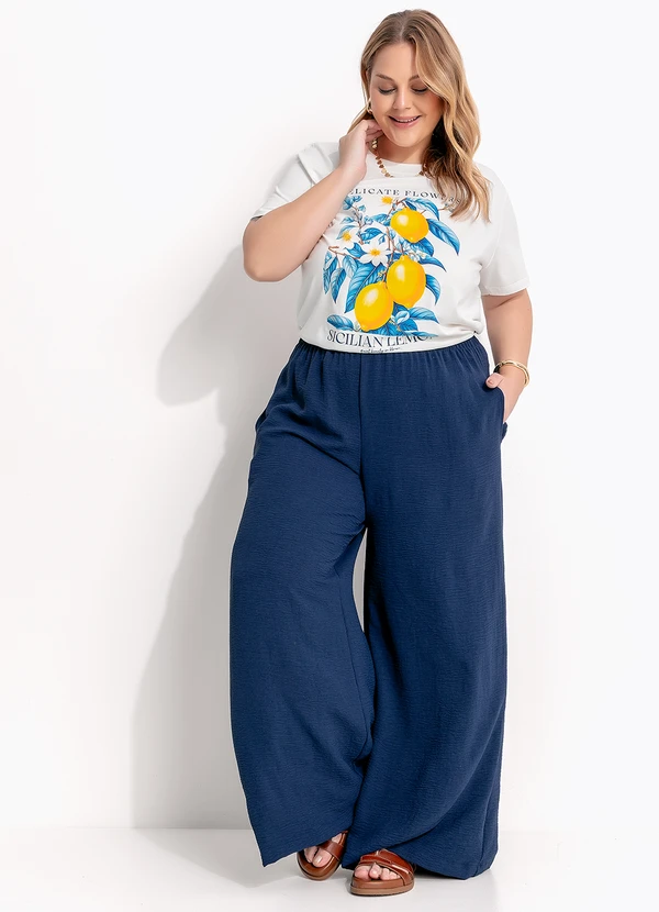 Marguerite - Calça Azul Marinho em Crepe Plano