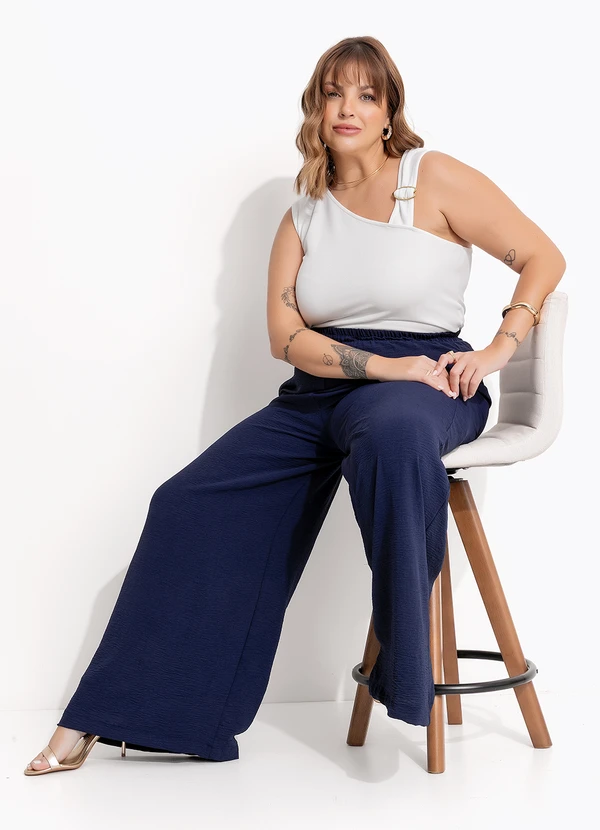 Marguerite - Calça Azul Marinho em Crepe Plano 7